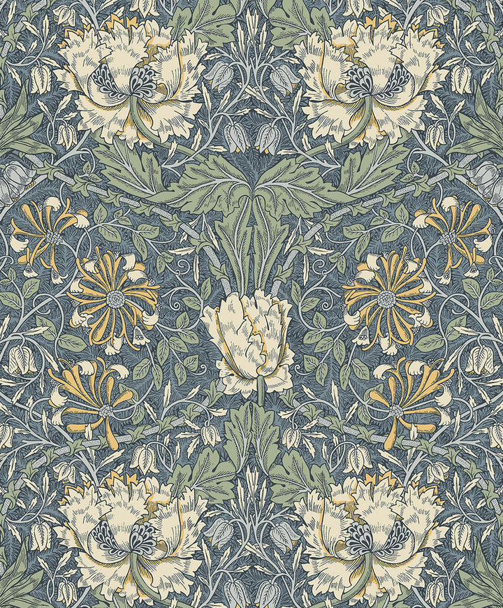 Ogee Flora Blue Lake & French Vanilla by Seabrook Wallpaper Legacy Prints Netherlands 57.5 20.87" 20.9" - Fabric Carolina -