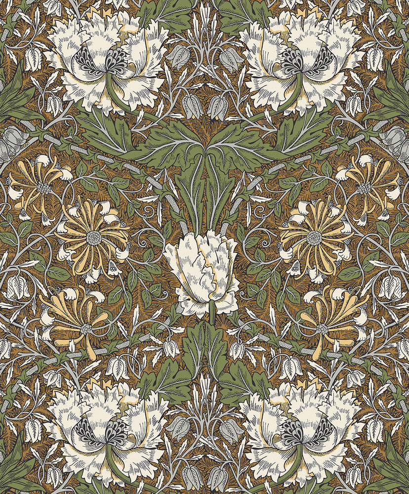 Ogee Flora Dijon & Sage by Seabrook Wallpaper Legacy Prints Netherlands 57.5 20.87" 20.9" - Fabric Carolina -