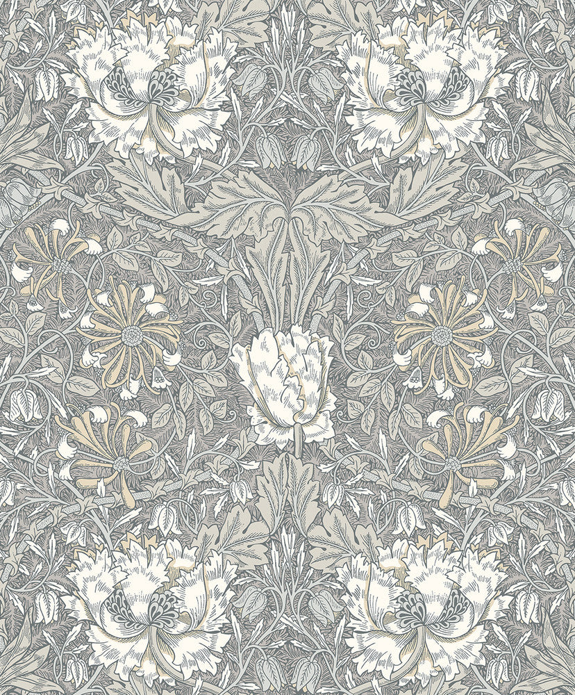 Ogee Flora Stone Grey & Desert Sand by Seabrook Wallpaper Legacy Prints Netherlands 57.5 20.87" 20.9" - Fabric Carolina -