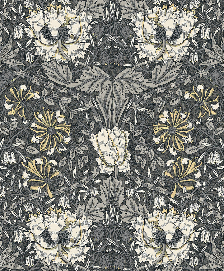 Ogee Flora Charcoal & Goldenrod by Seabrook Wallpaper Legacy Prints Netherlands 57.5 20.87" 20.9" - Fabric Carolina -