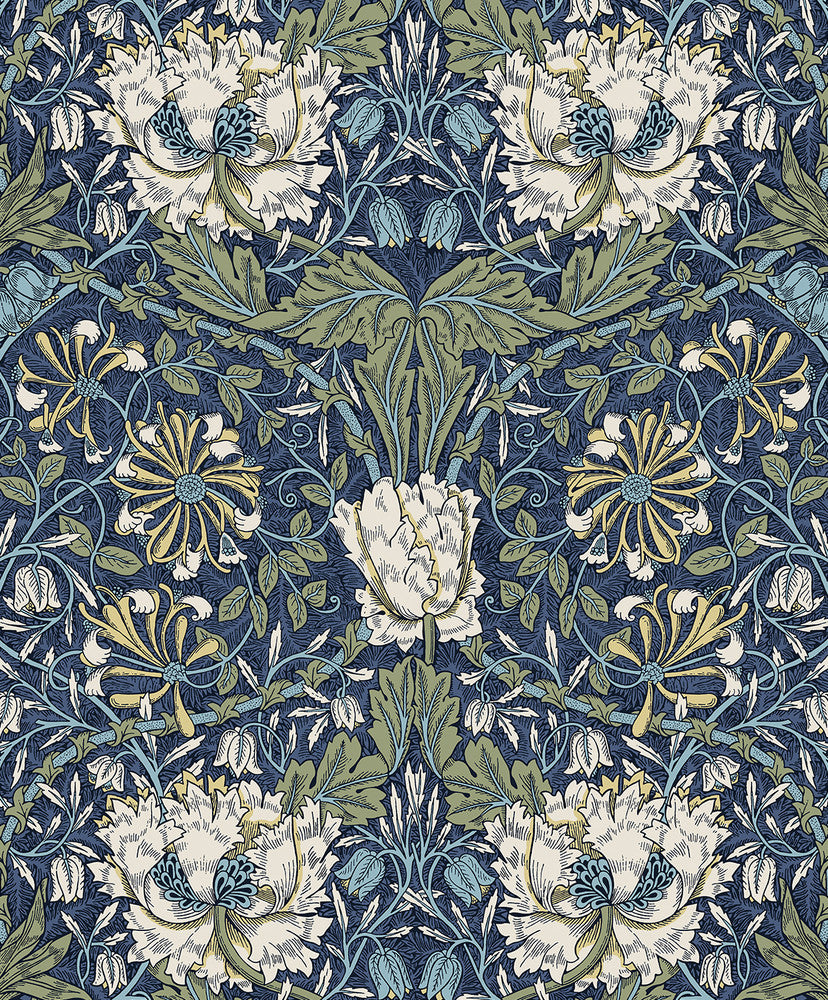 Ogee Flora Indigo Dye & Thyme by Seabrook Wallpaper Legacy Prints Netherlands 57.5 20.87" 20.9" - Fabric Carolina -