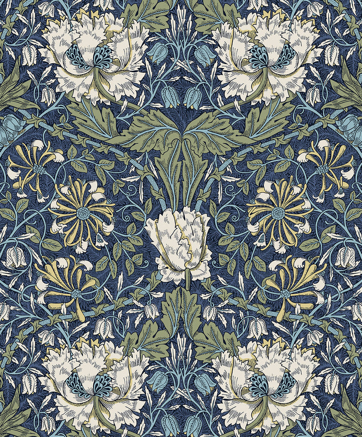 Ogee Flora Indigo Dye & Thyme by Seabrook Wallpaper Legacy Prints Netherlands 57.5 20.87" 20.9" - Fabric Carolina -