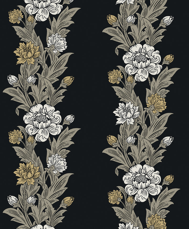 Blooming Stripe Ebony & Goldenrod by Seabrook Wallpaper Legacy Prints Netherlands 57.5 12.6" 20.9" - Fabric Carolina -