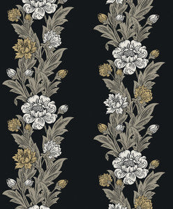 Blooming Stripe Ebony & Goldenrod by Seabrook Wallpaper