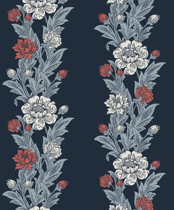 Blooming Stripe Deep Navy & Berry by Seabrook Wallpaper