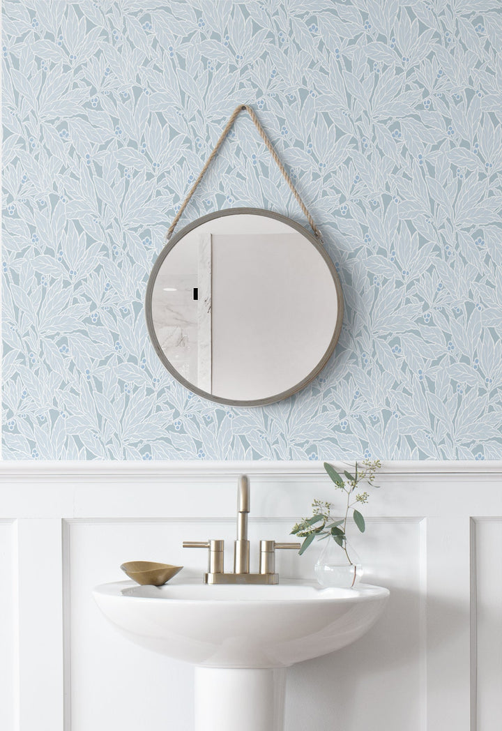 Leaf and Berry Powder Blue ET12802 by Etten Studios Designer Wallpaper