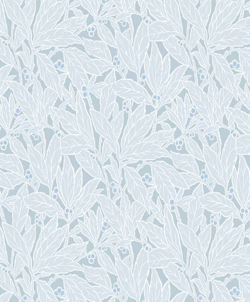Leaf and Berry Powder Blue by Seabrook Wallpaper Legacy Prints Netherlands 57.5 18" 20.9" - Fabric Carolina -
