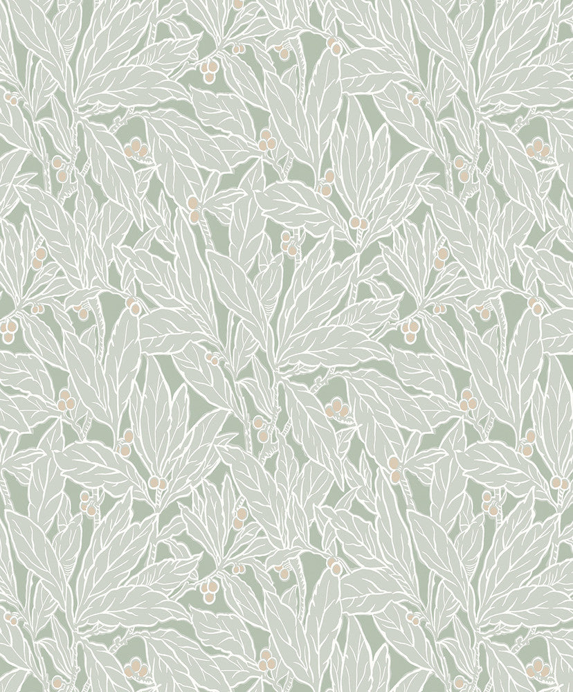 Leaf and Berry Spearmint by Seabrook Wallpaper Legacy Prints Netherlands 57.5 18" 20.9" - Fabric Carolina -