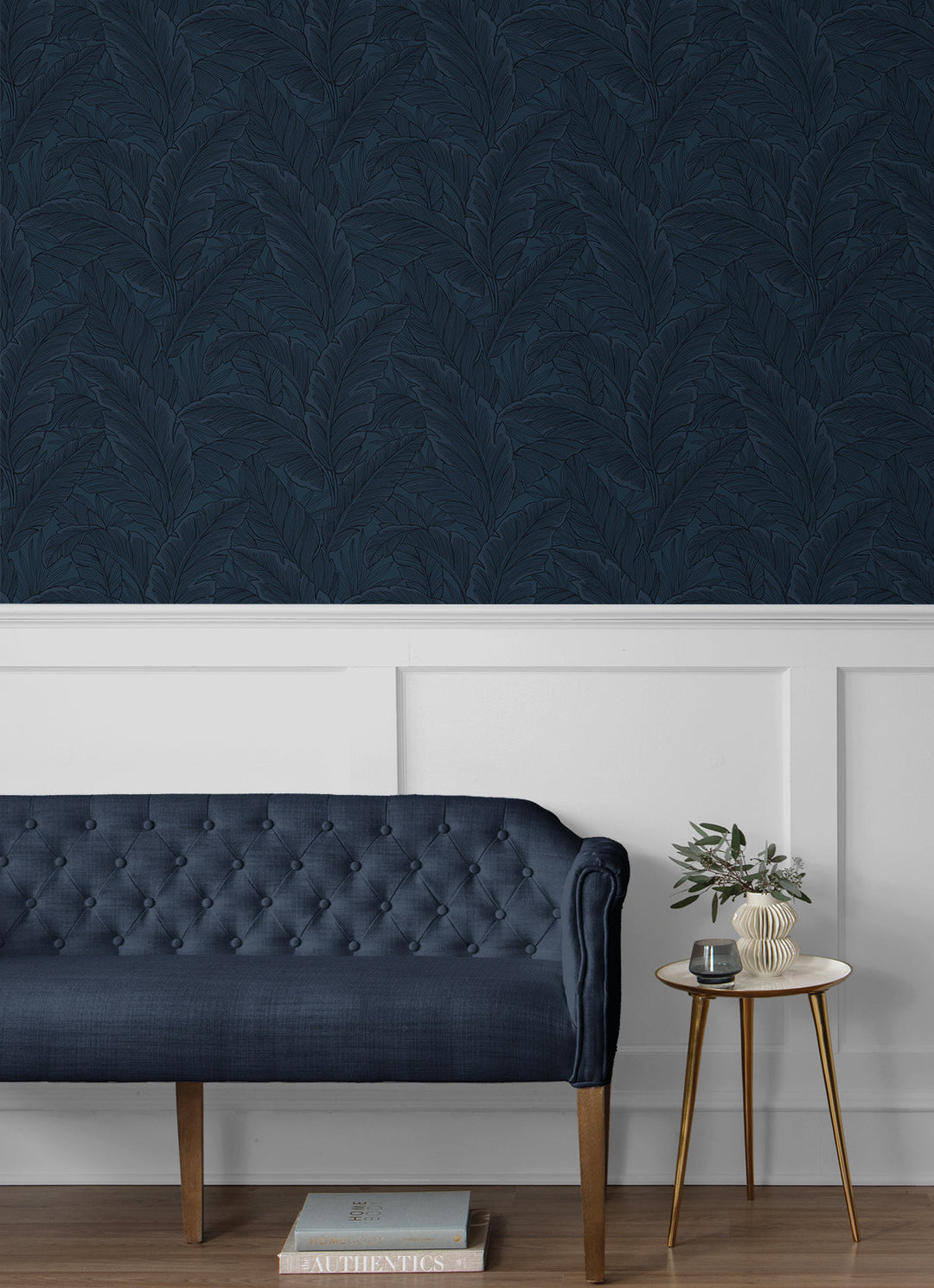 Gulf Tropical Leaves Navy Blue ET13002 by Etten Studios Designer Wallpaper