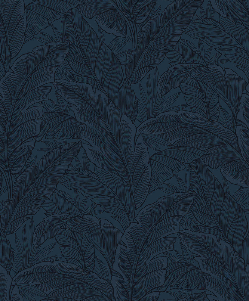 Gulf Tropical Leaves Navy Blue by Seabrook Wallpaper Etten Studios Online Netherlands 57.5 25.2" 20.9" - Fabric Carolina -