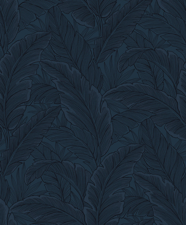 Gulf Tropical Leaves Navy Blue by Seabrook Wallpaper Etten Studios Online Netherlands 57.5 25.2" 20.9" - Fabric Carolina -