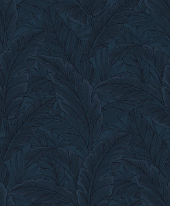 Gulf Tropical Leaves Navy Blue by Seabrook Wallpaper