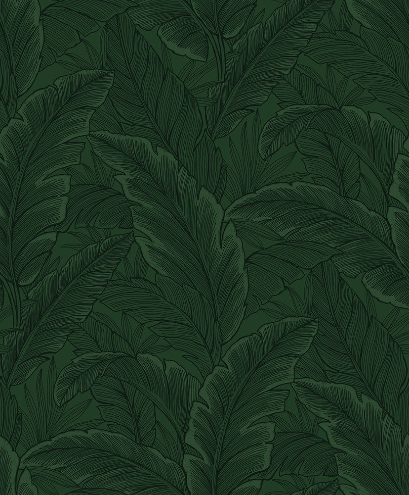 Gulf Tropical Leaves Forest Green by Seabrook Wallpaper Etten Studios Online Netherlands 57.5 25.2" 20.9" - Fabric Carolina -