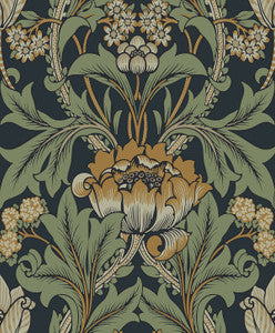 Primrose Garden Midnight Blue & Goldenrod by Seabrook Wallpaper