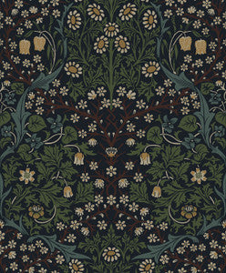 Victorian Floral Midnight Blue & Evergreen by Seabrook Wallpaper