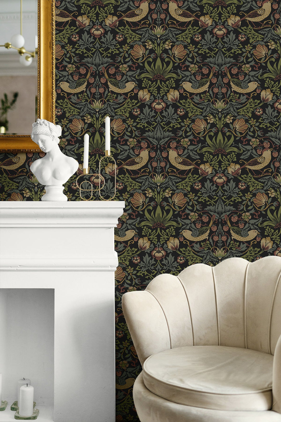 Strawberry Meadow Black ET13401 by Etten Studios Designer Wallpaper