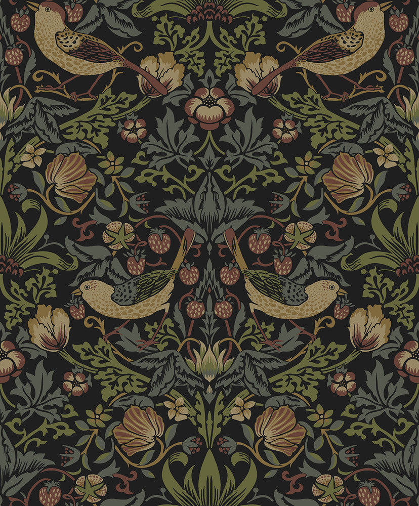 Strawberry Meadow Black by Seabrook Wallpaper Etten Studios Online Netherlands 57.5 25.2" 20.9" - Fabric Carolina -