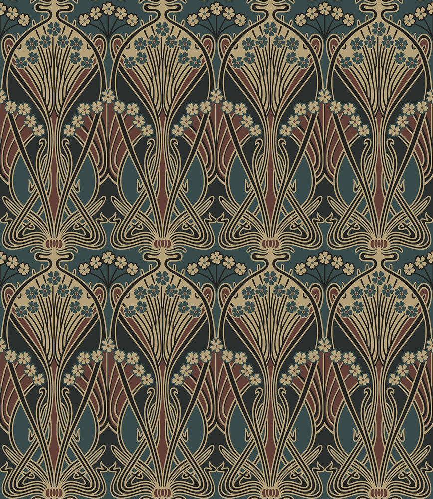 Deco Dragonflies Aegean Blue & Clay by Seabrook Wallpaper Etten Studios Online Netherlands 57.5 12" 20.9" - Fabric Carolina -