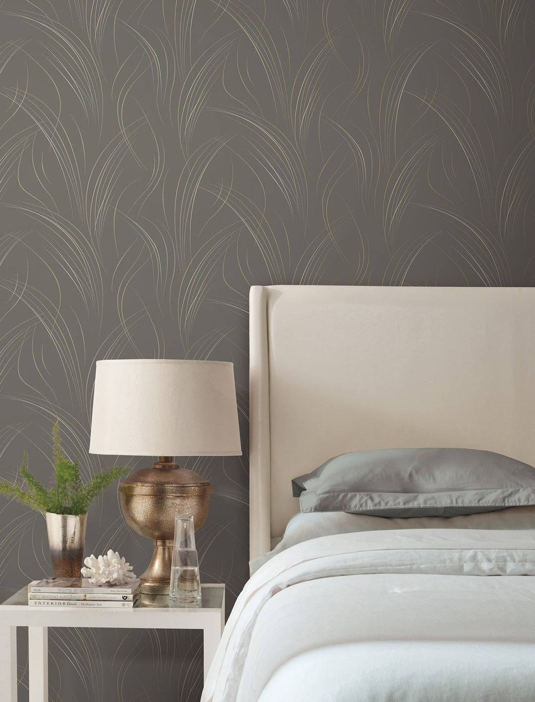 Graceful Wisp Charcoal Wallpaper by Candice Olson Designer
