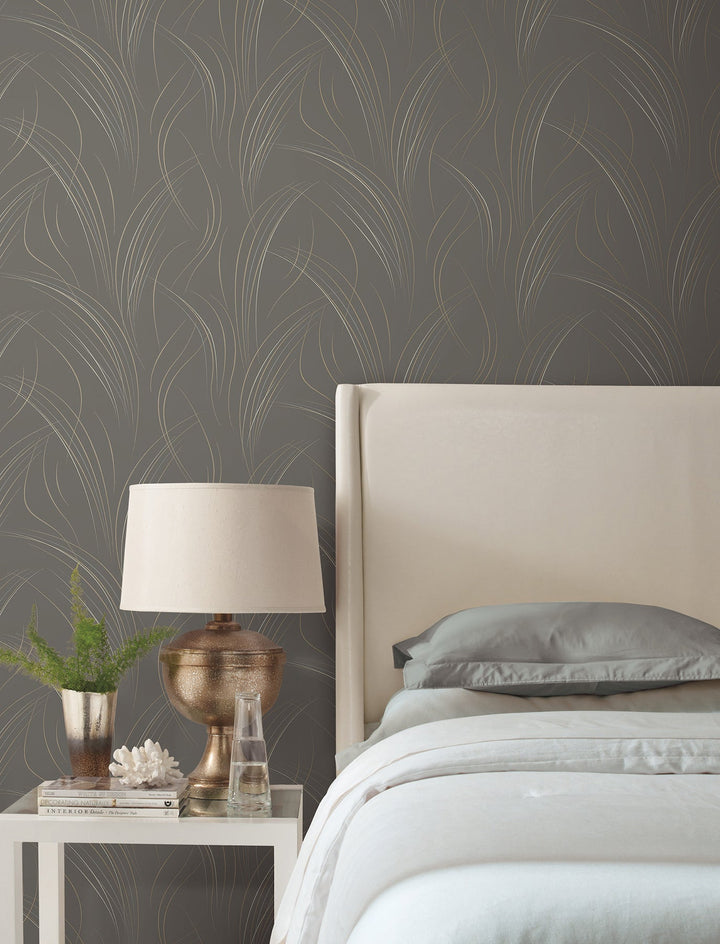Graceful Wisp Charcoal Wallpaper by Candice Olson Designer