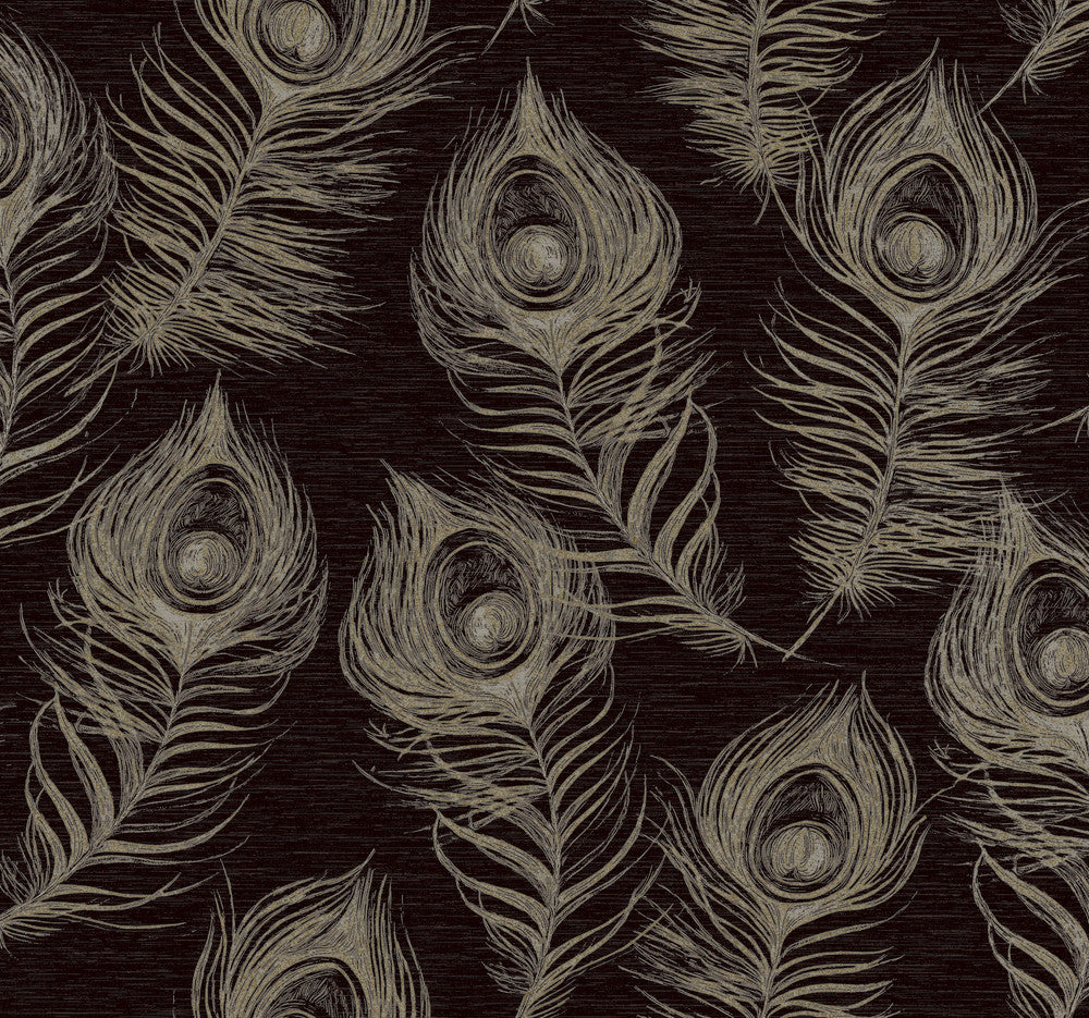 Regal Peacock Black Wallpaper by Candice Olson Candice Olson Casual Elegance Covers about 60.8 square feet 27-in by 27-ft long roll Unpasted 25.25 - Fabric Carolina -