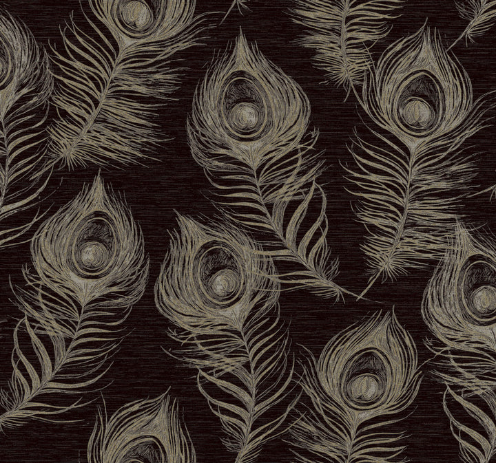 Regal Peacock Black Wallpaper by Candice Olson Candice Olson Casual Elegance Covers about 60.8 square feet 27-in by 27-ft long roll Unpasted 25.25 - Fabric Carolina -