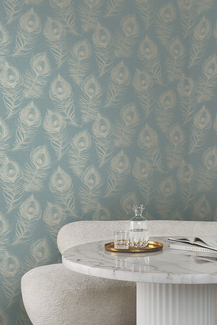 Regal Peacock Dark Teal Wallpaper by Candice Olson Designer