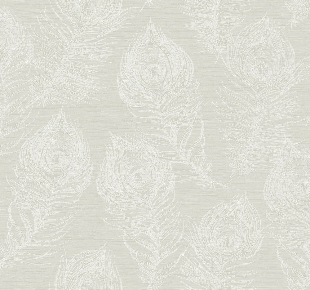 Regal Peacock White Wallpaper by Candice Olson Candice Olson Casual Elegance Covers about 60.8 square feet 27-in by 27-ft long roll Unpasted 25.25 - Fabric Carolina -