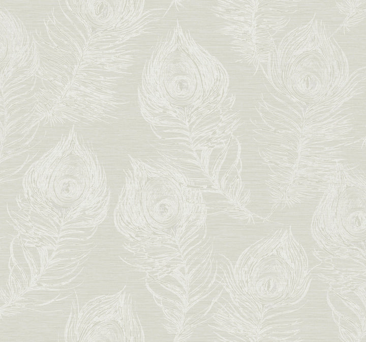 Regal Peacock White Wallpaper by Candice Olson Candice Olson Casual Elegance Covers about 60.8 square feet 27-in by 27-ft long roll Unpasted 25.25 - Fabric Carolina -