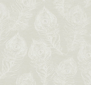 Regal Peacock White Wallpaper by Candice Olson