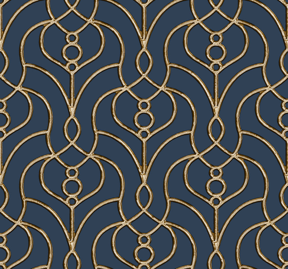 Divine Trellis Navy Wallpaper by Candice Olson Candice Olson Casual Elegance Covers about 60.8 square feet 27-in by 27-ft long roll Unpasted 25.25 - Fabric Carolina -