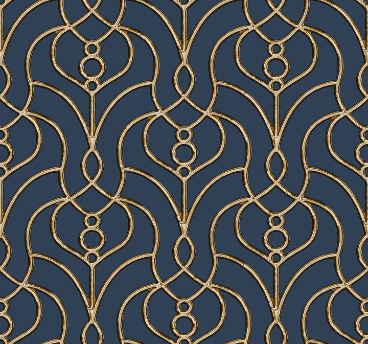 Divine Trellis Navy Wallpaper by Candice Olson Candice Olson Casual Elegance Covers about 60.8 square feet 27-in by 27-ft long roll Unpasted 25.25 - Fabric Carolina -