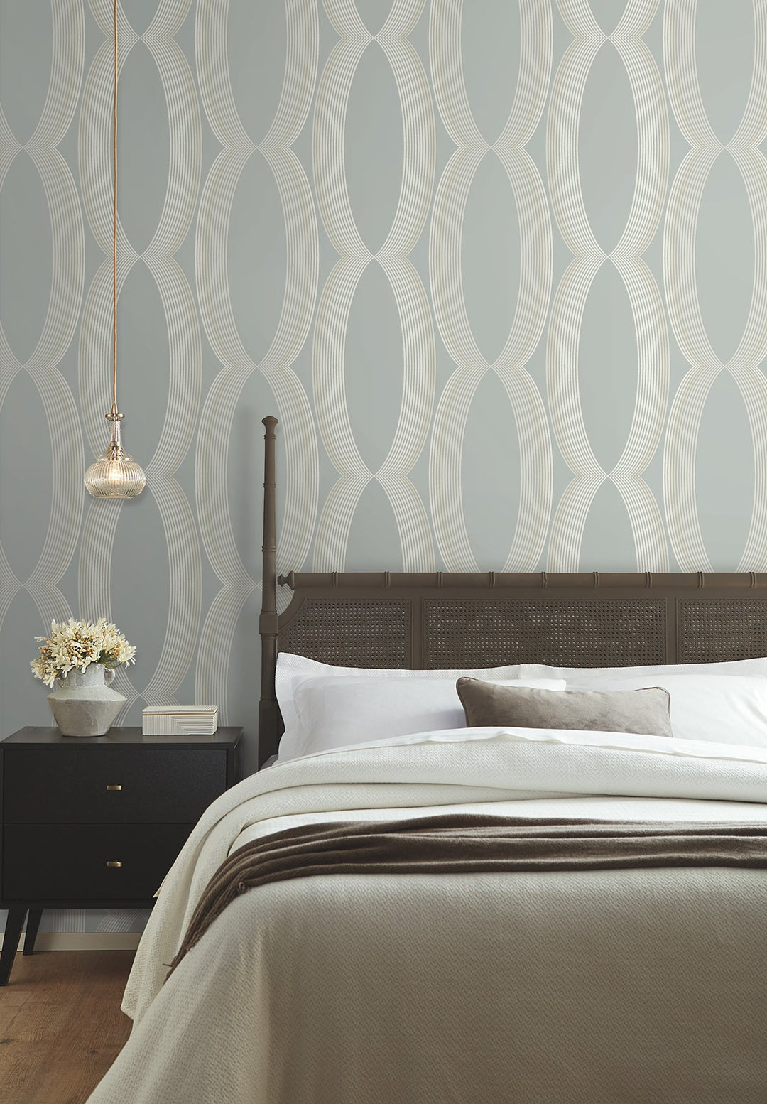 Progression Ogee Light Blue Wallpaper by Candice Olson Designer