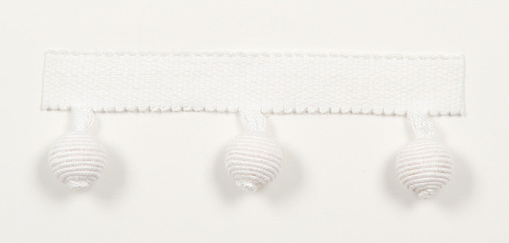 Everly Ball Fringe White by Magnolia Trim - 63LINEN/37RAYON CHINA Horizontal: and Vertical: 1.46" - Fabric Carolina -