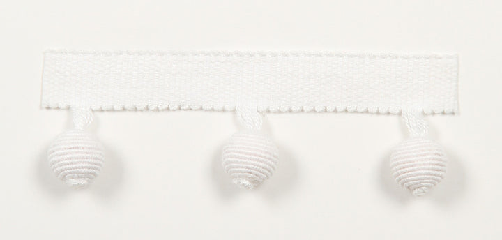 Everly Ball Fringe White by Magnolia Trim - 63LINEN/37RAYON CHINA Horizontal: and Vertical: 1.46" - Fabric Carolina -
