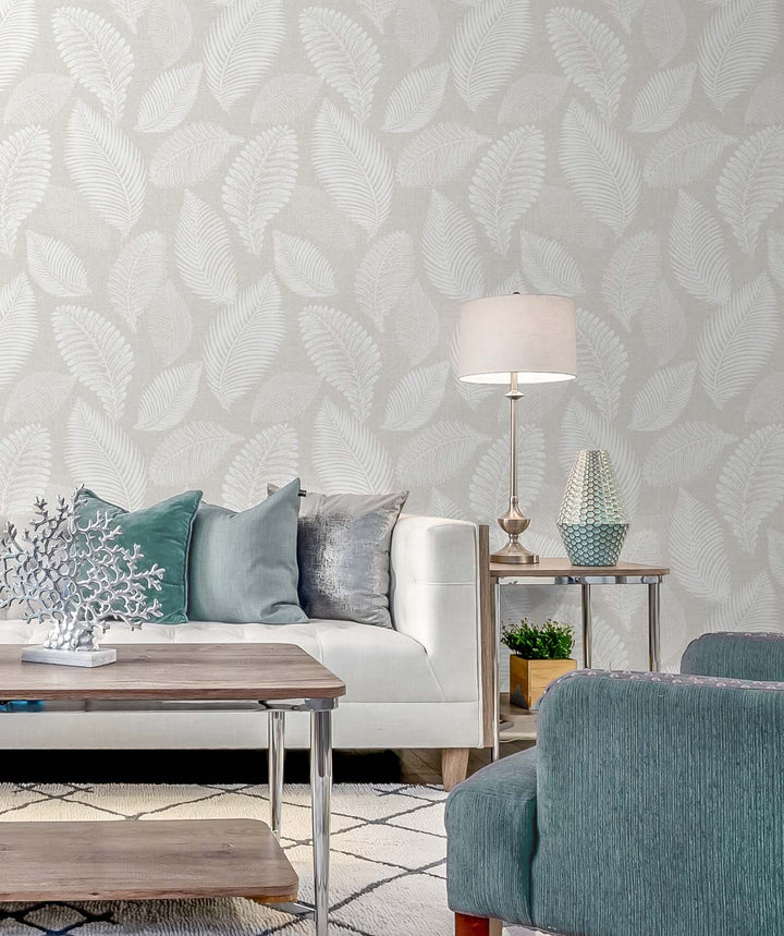 Tossed Leaves Cool Linen EW10000 by Seabrook Designs Designer Wallpaper