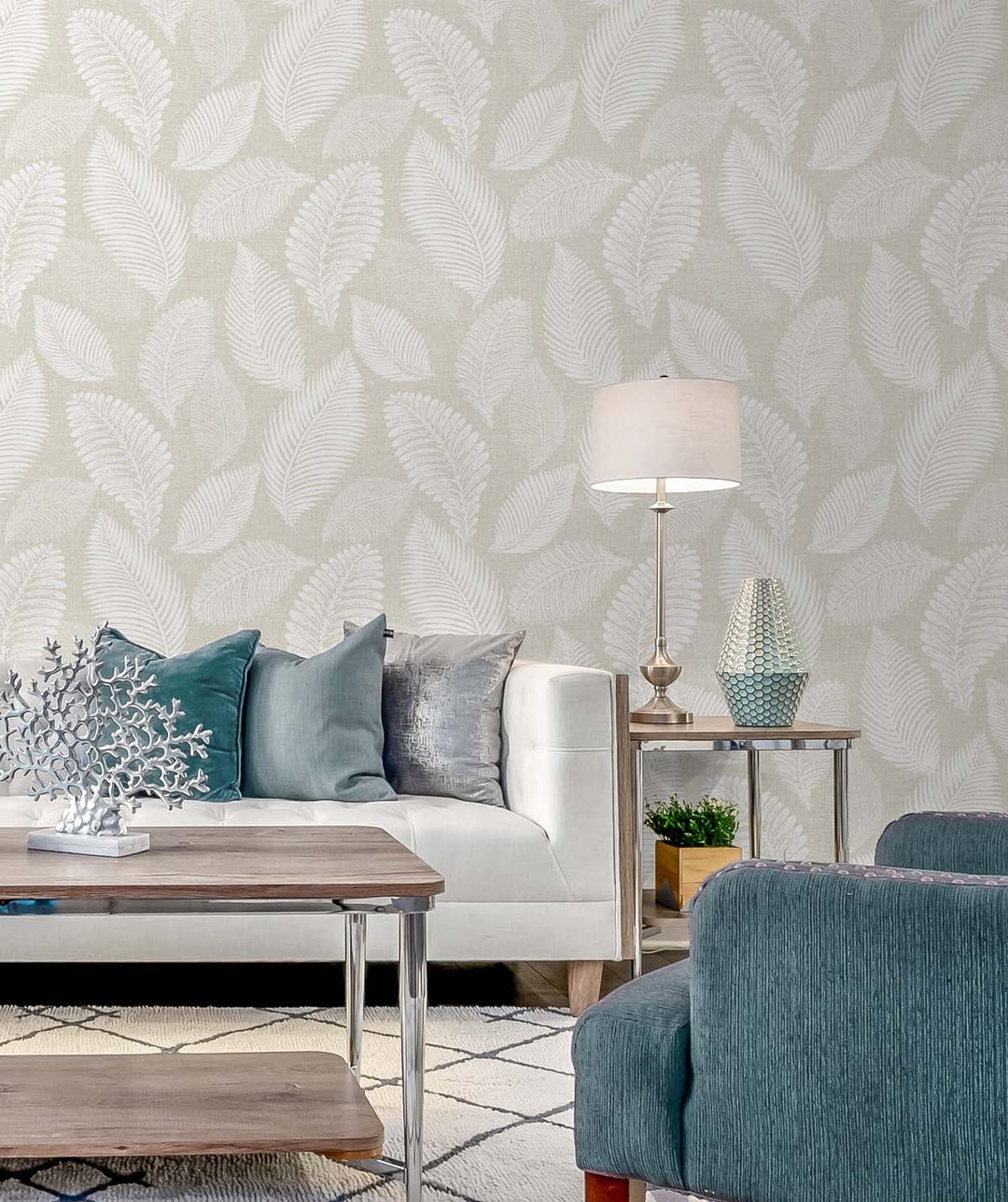 Tossed Leaves Warm Sand EW10005 by Seabrook Designs Designer Wallpaper