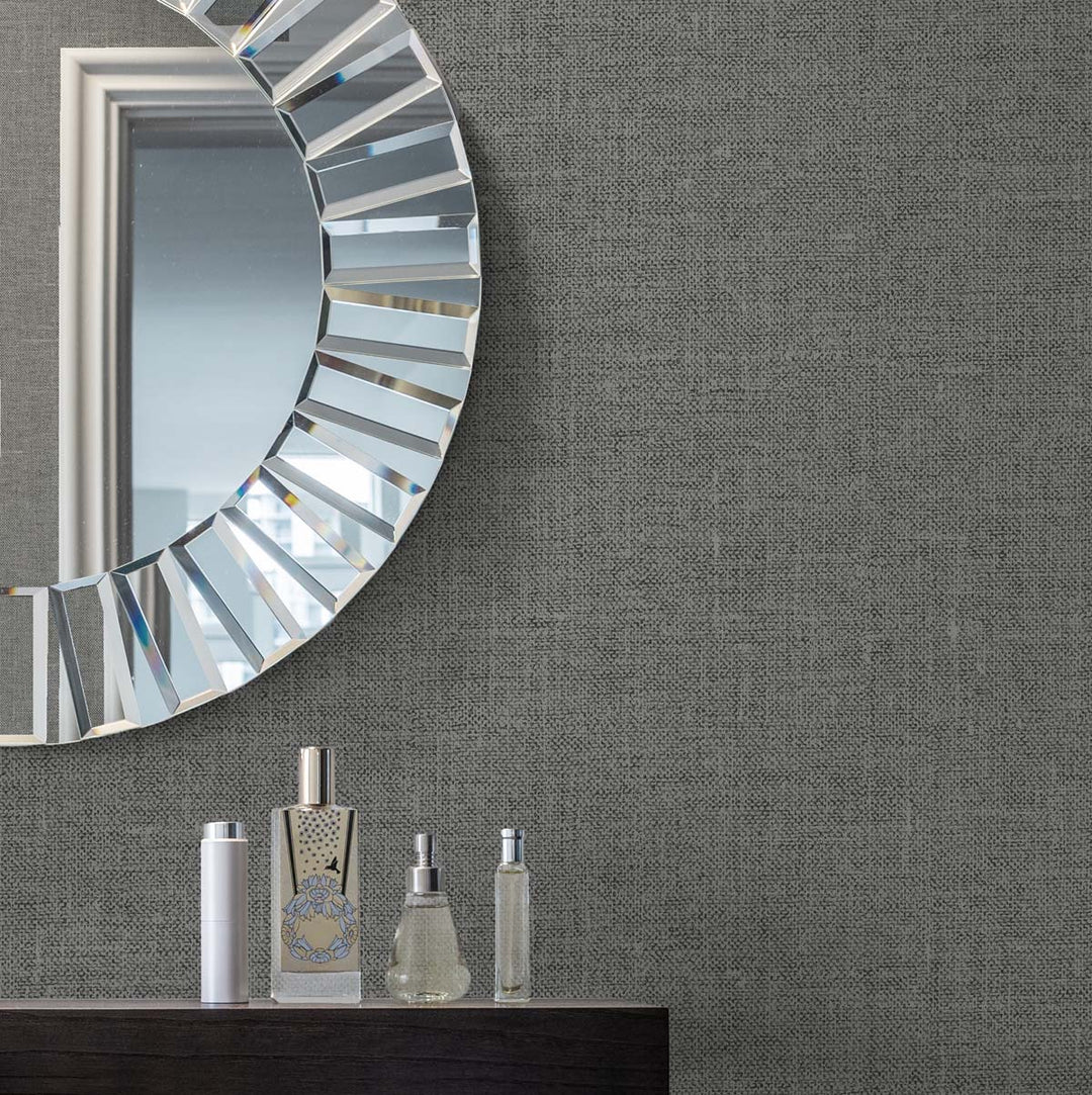 Abington Faux Linen Sleek Charcoal EW10110 by Seabrook Designs Designer Wallpaper