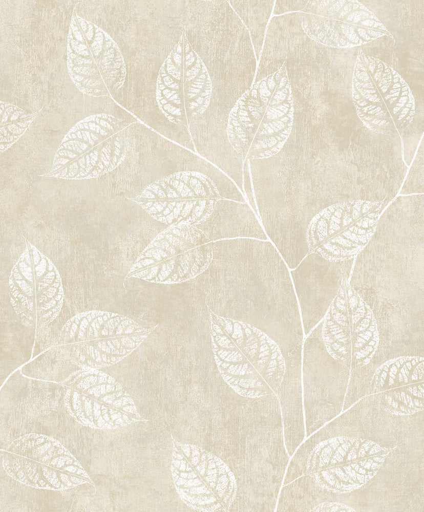 Branch Trail Silhouette Summer Sand by Seabrook Wallpaper White Heron Netherlands 57.5 25.2" 20.9" - Fabric Carolina -