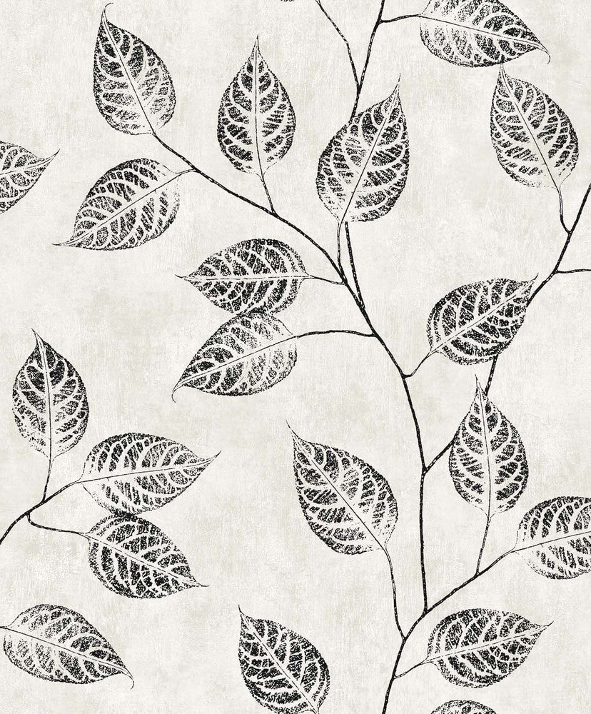 Branch Trail Silhouette Black and White by Seabrook Wallpaper White Heron Netherlands 57.5 25.2" 20.9" - Fabric Carolina -
