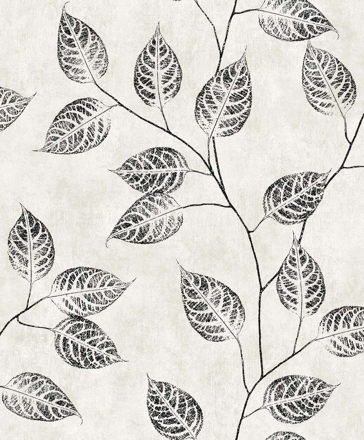 Branch Trail Silhouette Black and White by Seabrook Wallpaper White Heron Netherlands 57.5 25.2" 20.9" - Fabric Carolina -