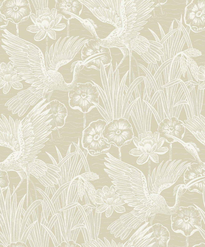 Marsh Cranes Shore by Seabrook Wallpaper White Heron Netherlands 57.5 25.2" 20.9" - Fabric Carolina -