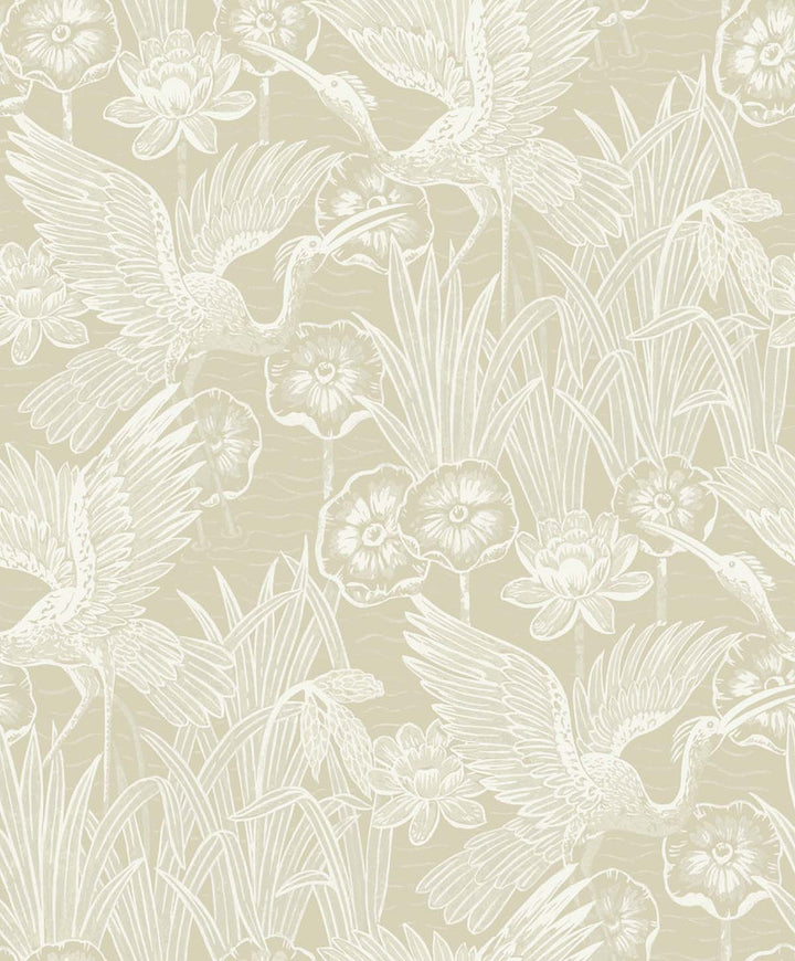 Marsh Cranes Shore by Seabrook Wallpaper White Heron Netherlands 57.5 25.2" 20.9" - Fabric Carolina -