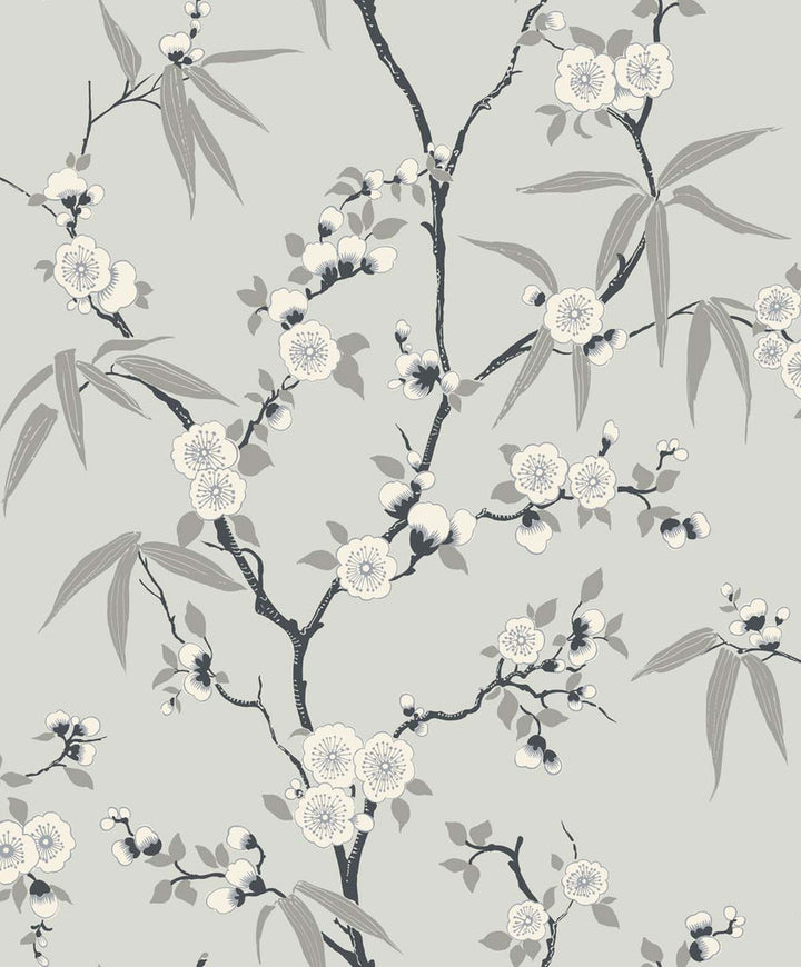 Floral Blossom Trail Stormy by Seabrook Wallpaper White Heron Netherlands 57.5 25.2" 20.9" - Fabric Carolina -