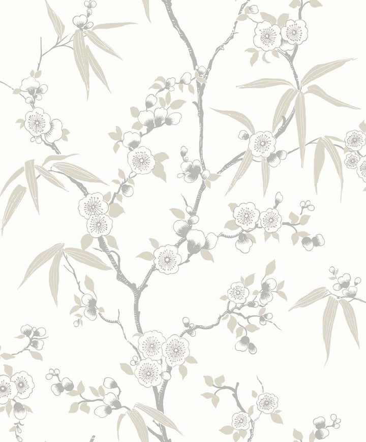 Floral Blossom Trail Morning by Seabrook Wallpaper White Heron Netherlands 57.5 25.2" 20.9" - Fabric Carolina -