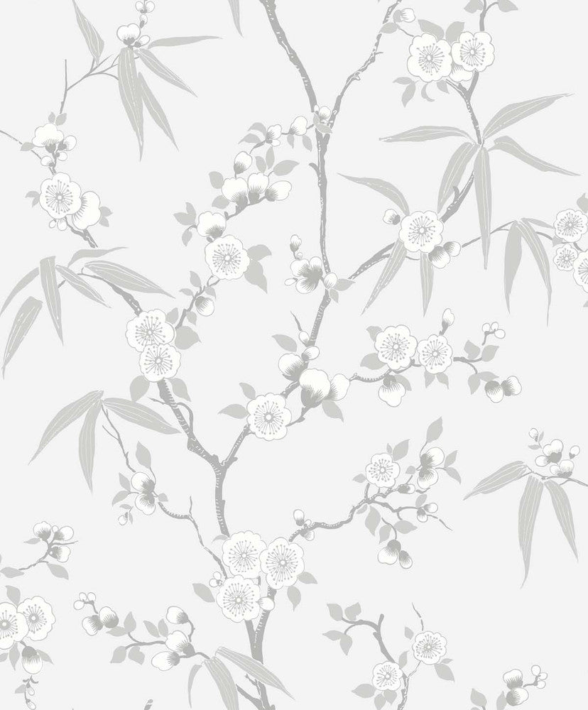 Floral Blossom Trail Soft Grey by Seabrook Wallpaper White Heron Netherlands 57.5 25.2" 20.9" - Fabric Carolina -