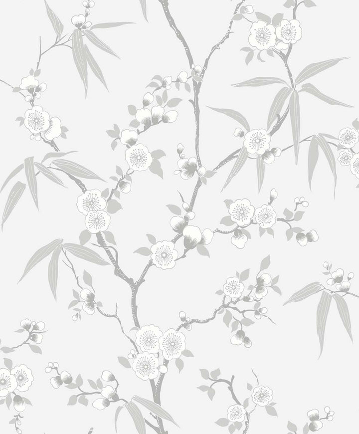 Floral Blossom Trail Soft Grey by Seabrook Wallpaper White Heron Netherlands 57.5 25.2" 20.9" - Fabric Carolina -