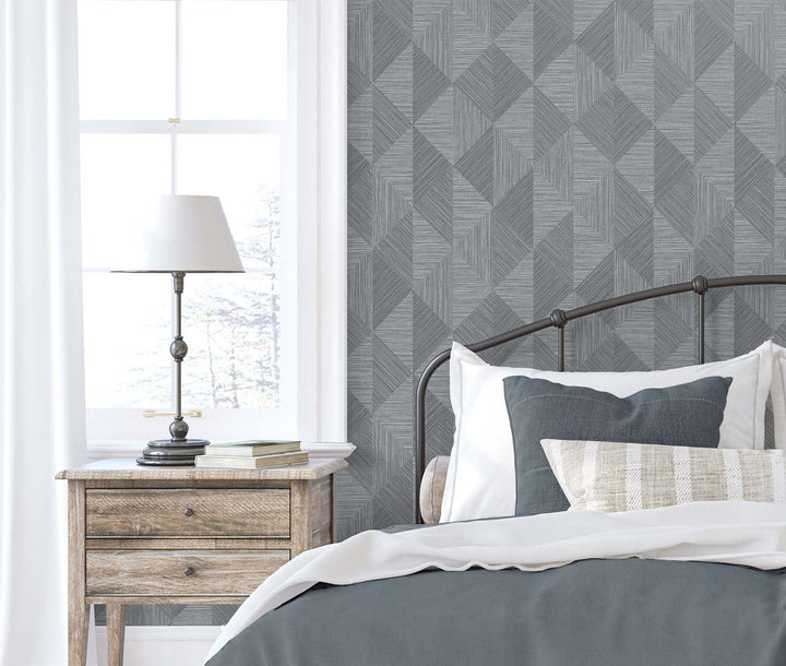 Diamond Inlay Charcoal Grass EW11700 by Seabrook Designs Designer Wallpaper