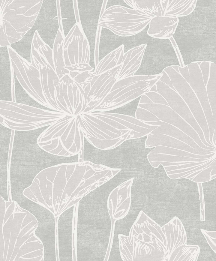 Water Lilies Shadow by Seabrook Wallpaper White Heron Netherlands 57.5 25.2" 20.9" - Fabric Carolina -