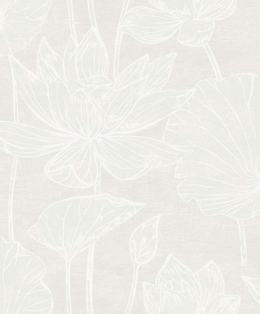 Water Lilies White Pearl by Seabrook Wallpaper White Heron Netherlands 57.5 25.2" 20.9" - Fabric Carolina -